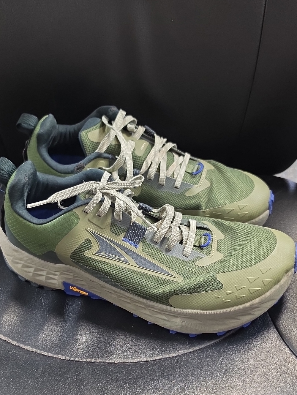 Altra Olive Green Trail Sneakers with Blue Accents